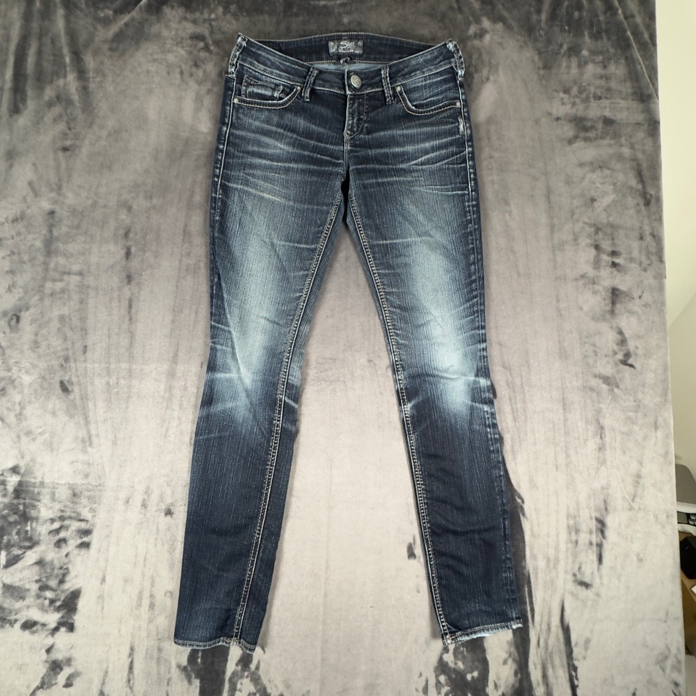 Silver Jeans Aiko Skinny Womens 29 Dark Wash Whiskered Denim L33